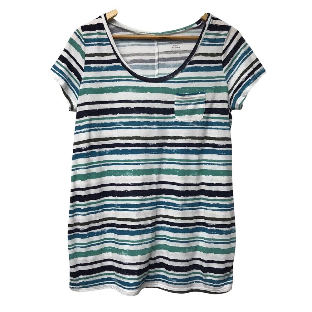 Motherhood Maternity Top Womens Small White Blue Green Striped